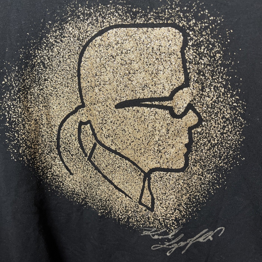 Karl Lagerfeld Paris Gold Glitter Face Top Long Sleeve Large Jersey Knit - Picture 3 of 8
